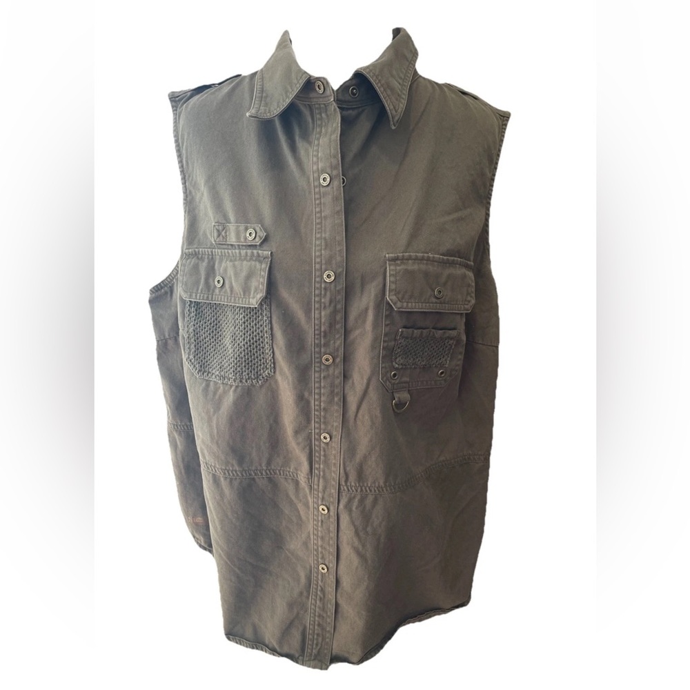 Lauren Ralph Lauren olive green ladies military style snap up vest shirt size M